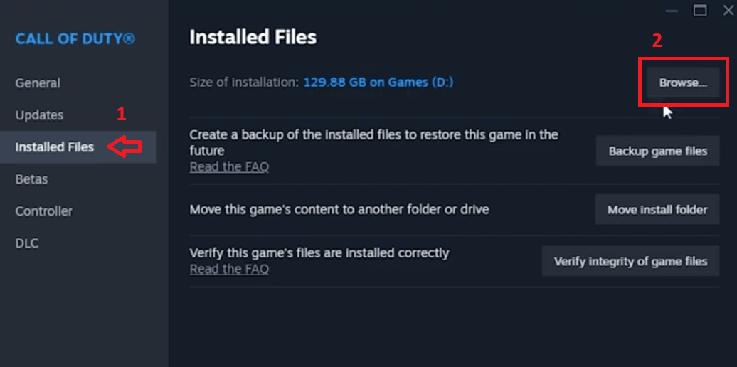 installed files browse button